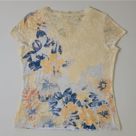Coldwater Creek Floral V-neck Short Sleeve Pullover Top - Picture 11 of 11